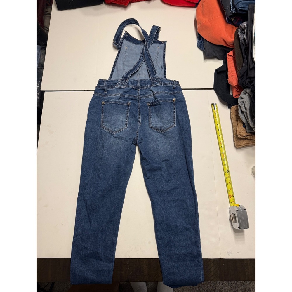 WallFlower Womens Denim Overalls Medium Wash Slim Leg Stretch WFN12798M L - Picture 7 of 7